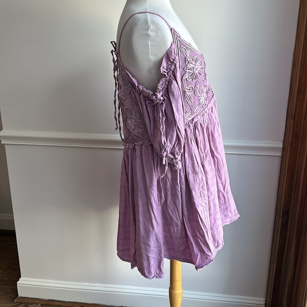 Free People Bali Badlands purple baby doll Off shoulder Mini Dress Medium EUC - Picture 7 of 11